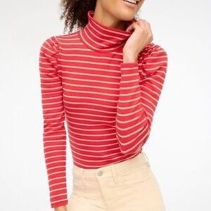 J. Crew Puff-sleeve sparkle stripe turtleneck red gold size XL